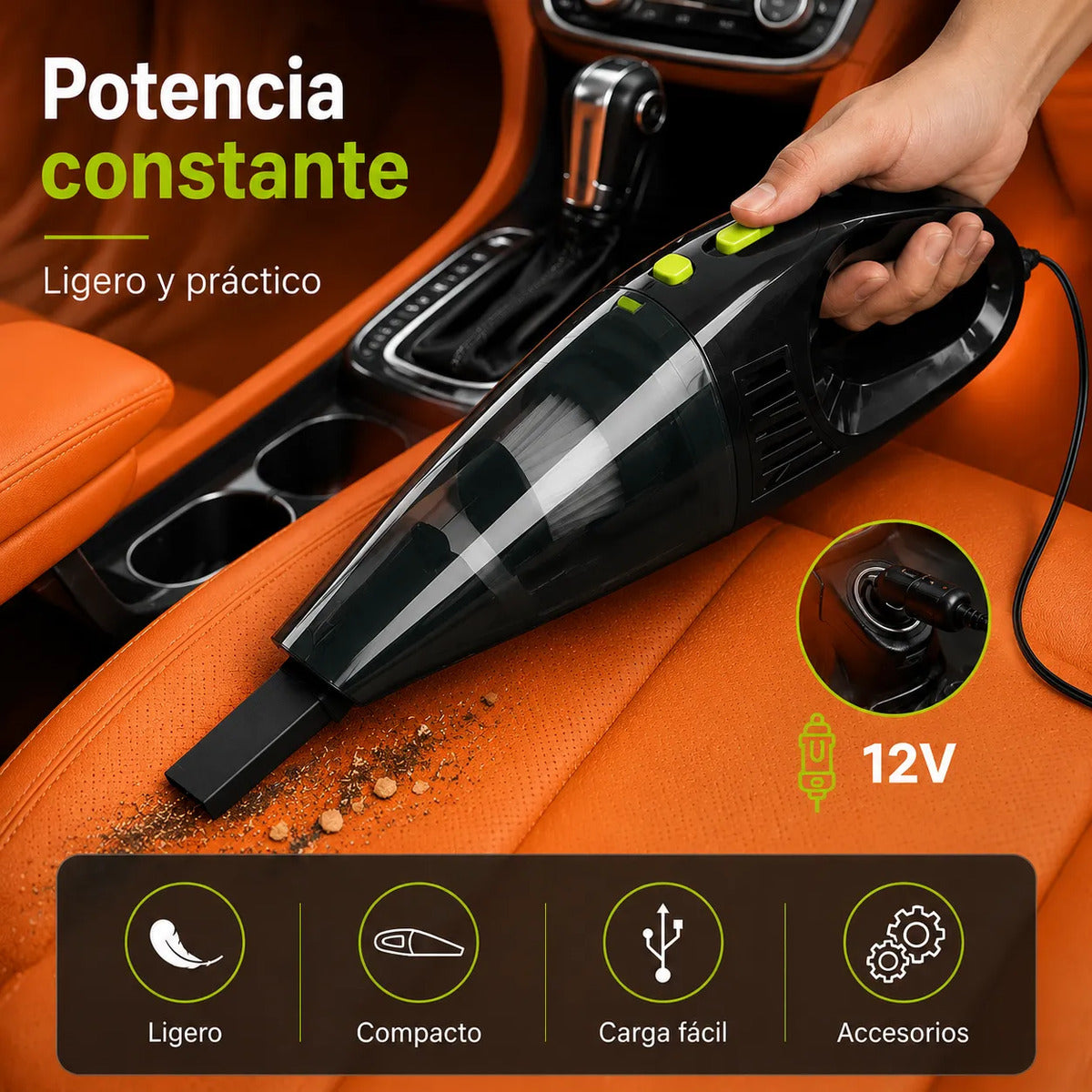 Aspiradora Para Auto 12v Portátil Compacta Potente Negro