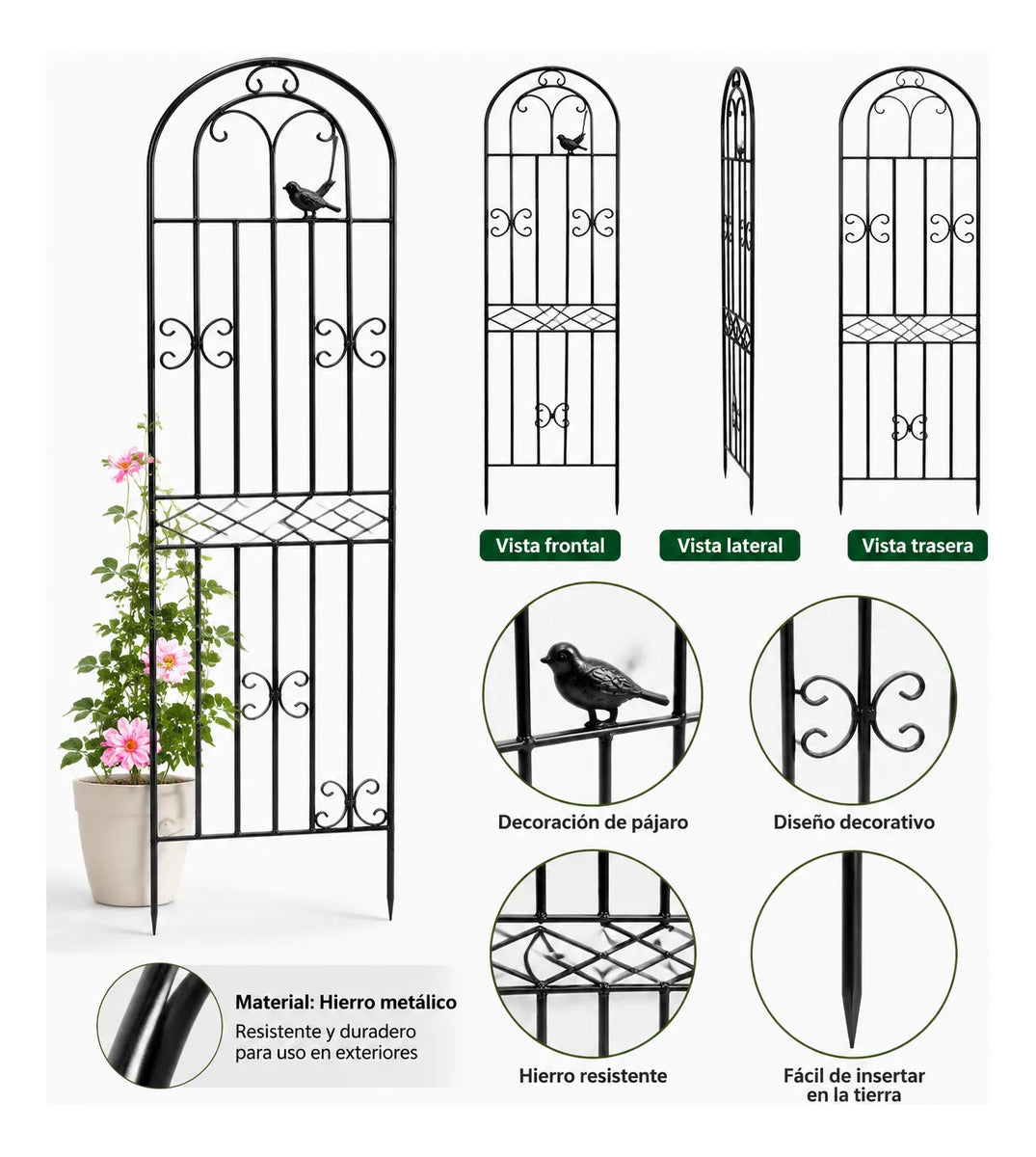 Enrejado De Hierro Para Plantas Trepadoras Con Diseño De Páj