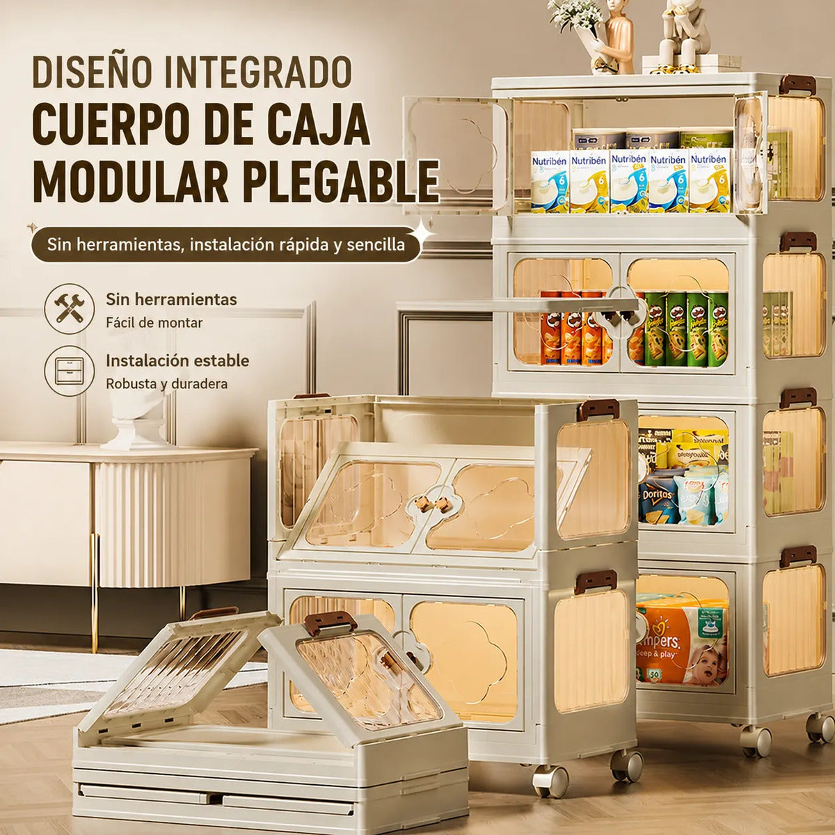 Armario Plegable De Lujo 5 Niveles Con Ruedas55x33x146cm