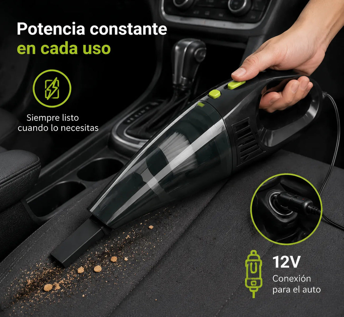 Aspiradora Para Auto 12v Portátil Compacta Potente Negro