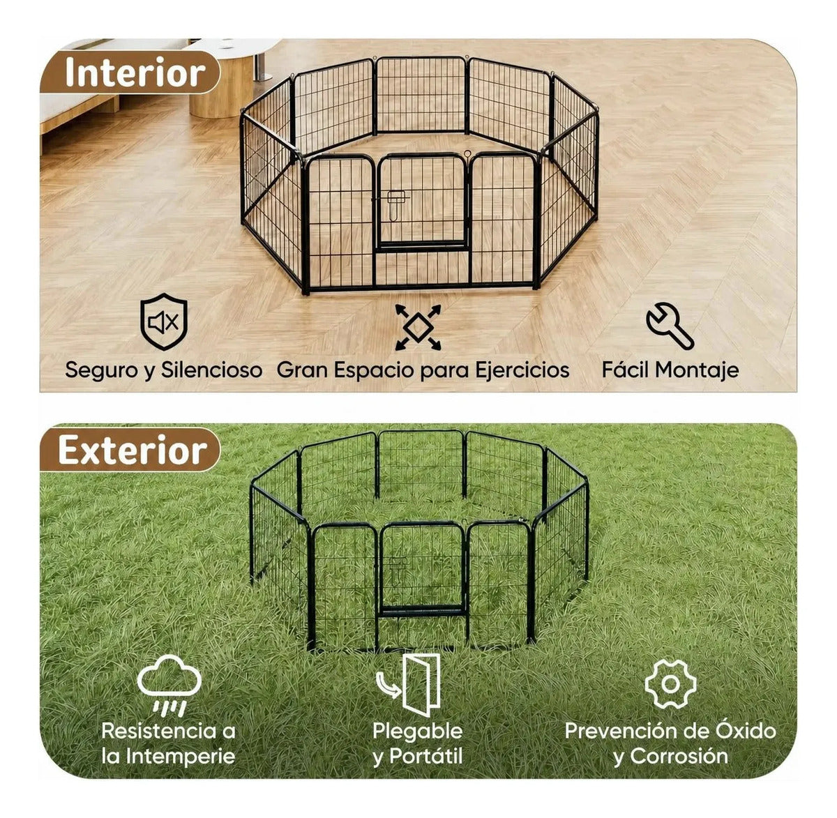 Corral Portátil Tubo Cuadrado 80x80 6 Paneles Int/viaje