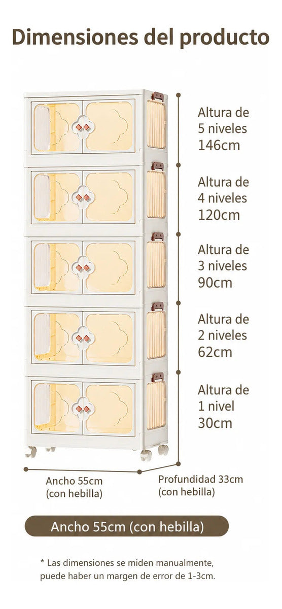 Armario Plegable De Lujo 5 Niveles Con Ruedas55x33x146cm