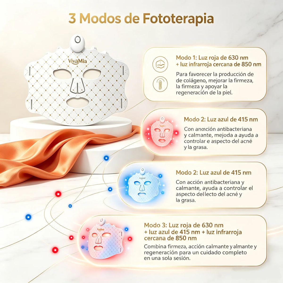 Mascarilla Led 850nm Antiedad 252 Leds Silicona Médica