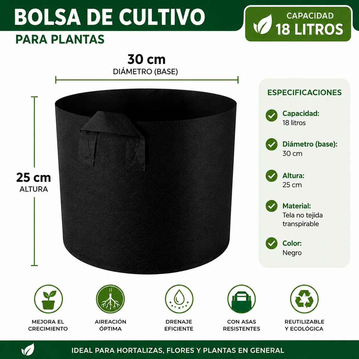 Bolsas De Cultivo 2 Unidades Impermeables Varios Tamaños