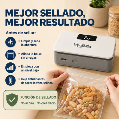 Vivamia Selladora De Bolsas Recargable 2 En 1 6 Niveles