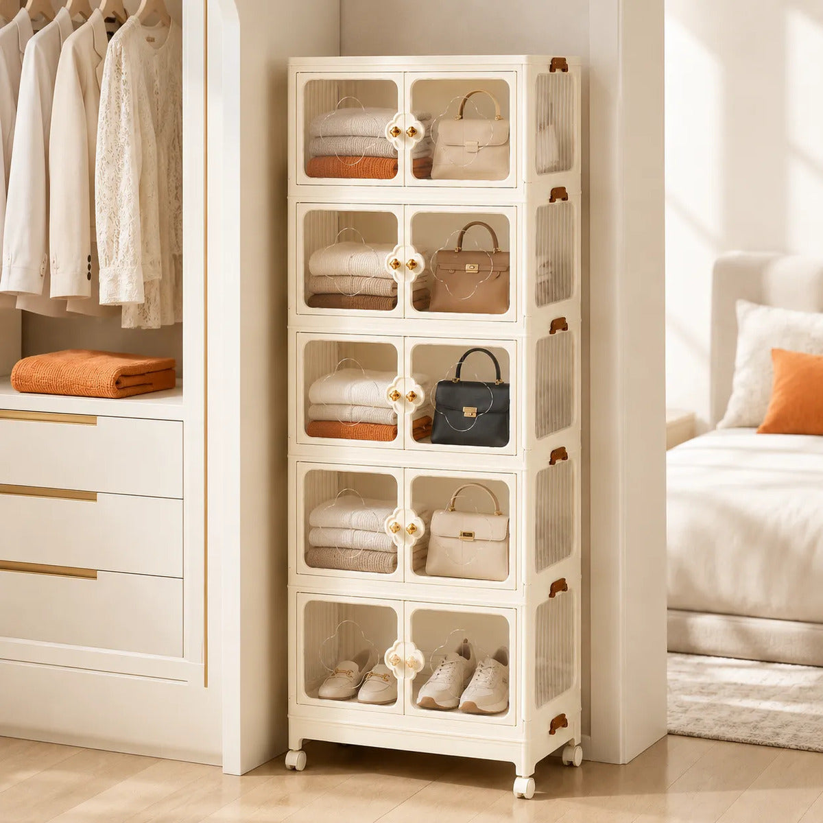 Armario Plegable De Lujo 5 Niveles Con Ruedas55x33x146cm