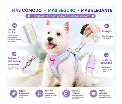 Arnés Perro Ajustable Transpirable Antitirones Colorido