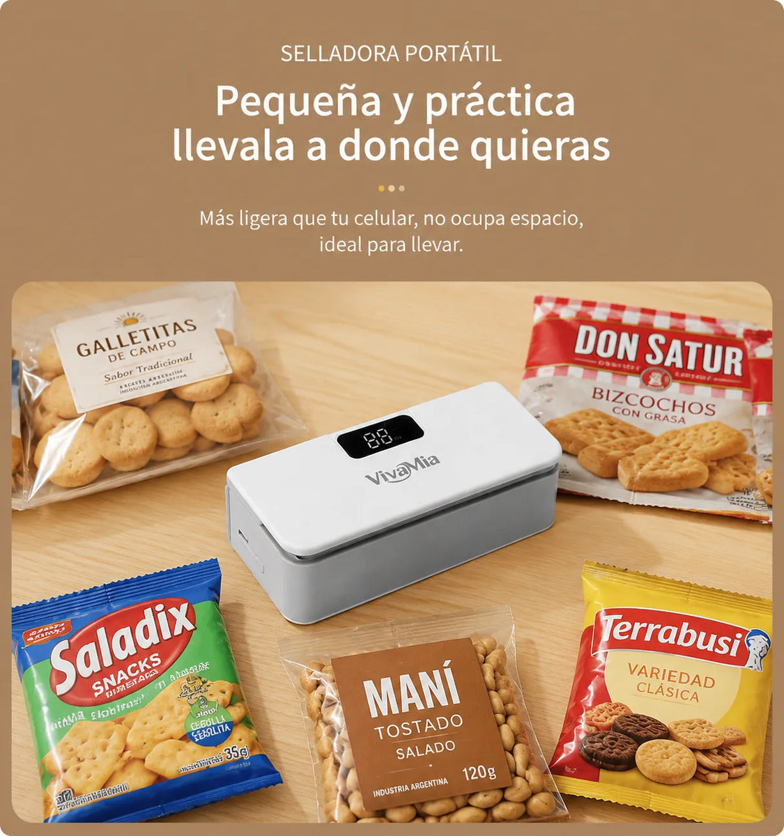 Vivamia Selladora De Bolsas Recargable 2 En 1 6 Niveles