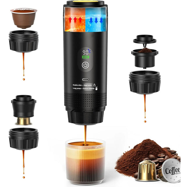 Cafetera 20 Bar Portátil 3en1 Auto Viaje Usb Cápsulas Molido