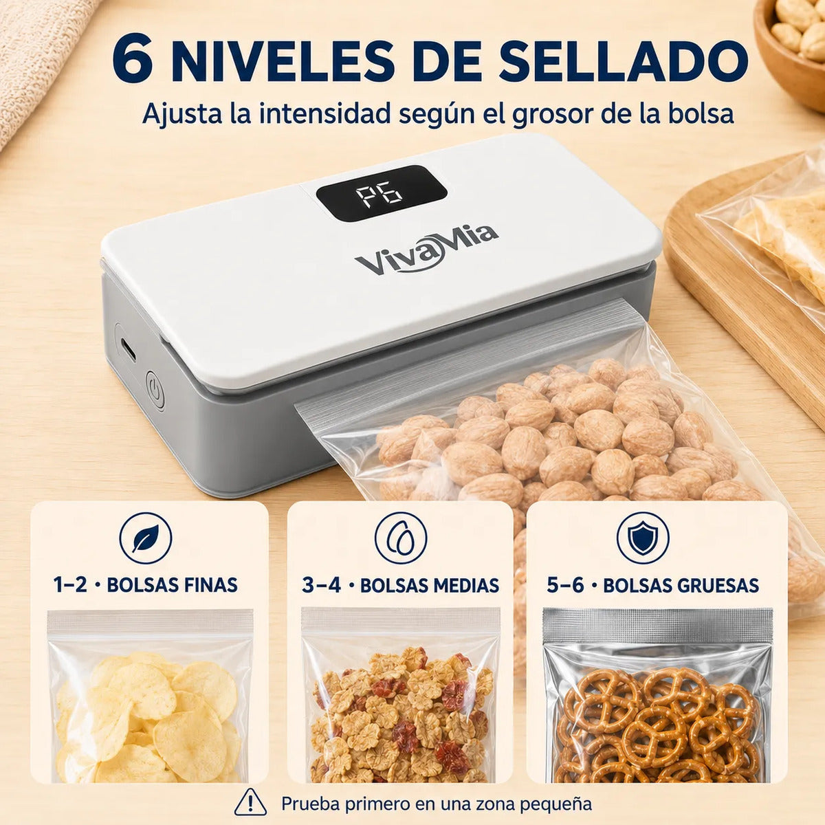 Vivamia Selladora De Bolsas Recargable 2 En 1 6 Niveles