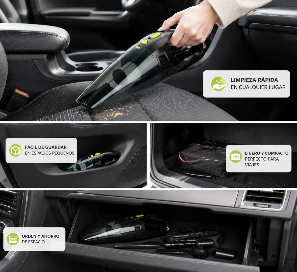 Aspiradora Para Auto 12v Portátil Compacta Potente Negro