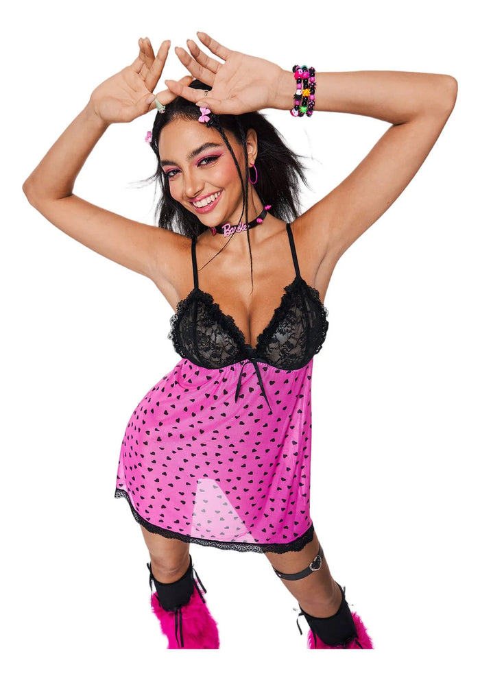 Babydoll Sexy Con Encaje Y Corazones Para Mujer M-xl