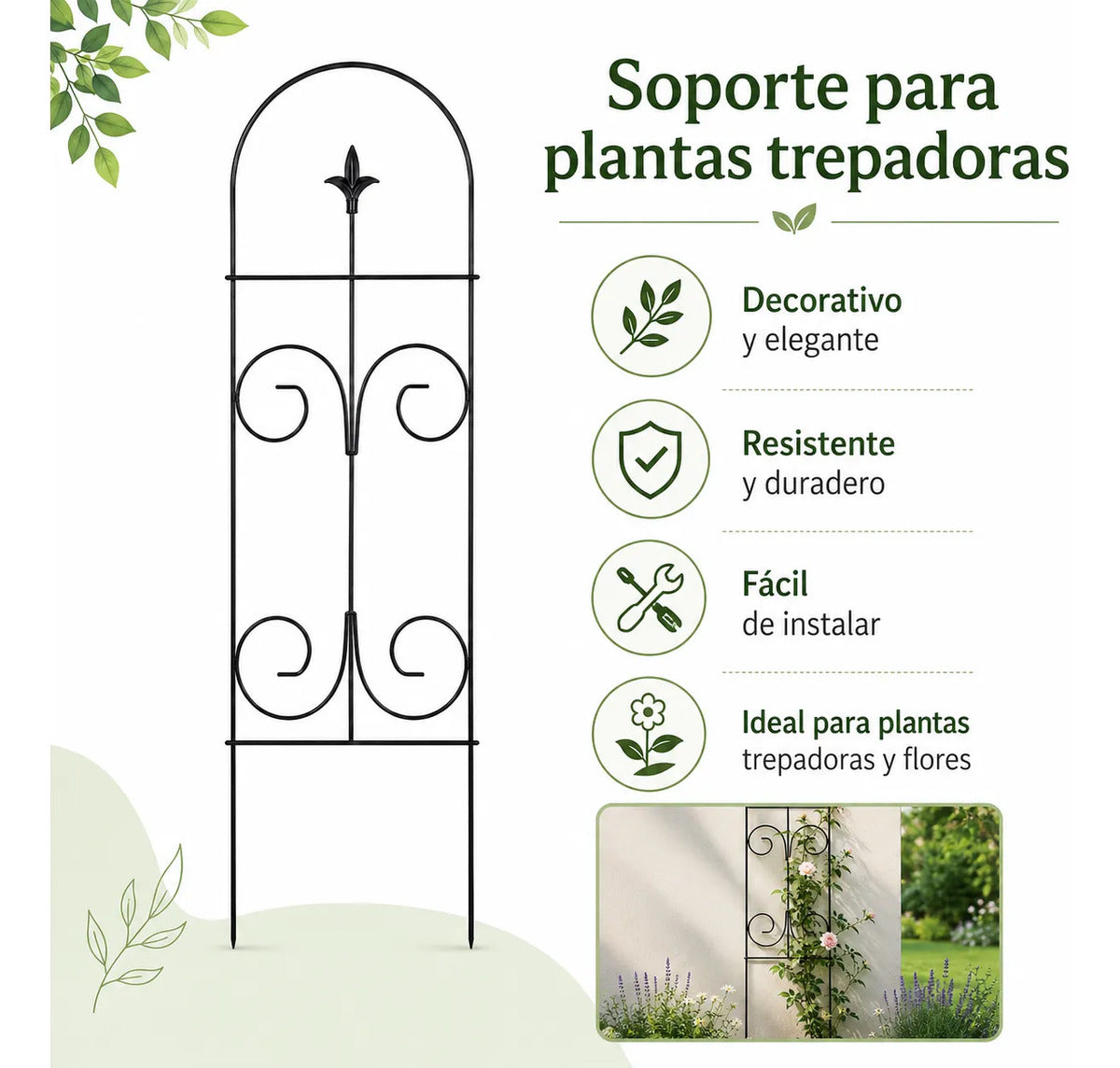 Valla De Hierro Para Jardín, Plantas Trepadoras, 7 Piezas