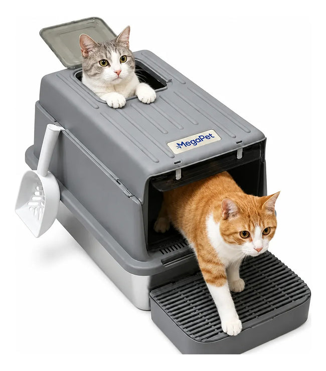 Arenero Gatos Inoxidable Doble Antiderrame 15kg Con Pala